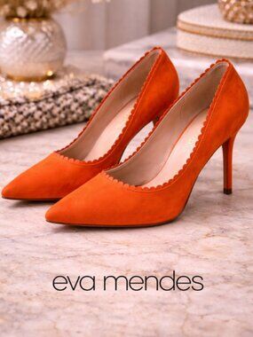Eva Mendes Orange Stiletto Pumps Size 8 Pointed Toe High Heel